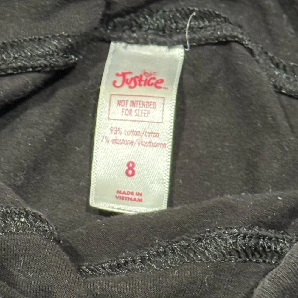 Justice Black Leggings with Teal Stripe & Logo Size 8